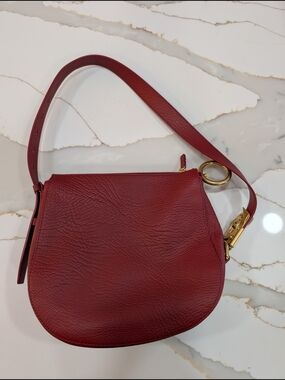 Burberry Red Leather Shoulder Bag with Gold Hardware